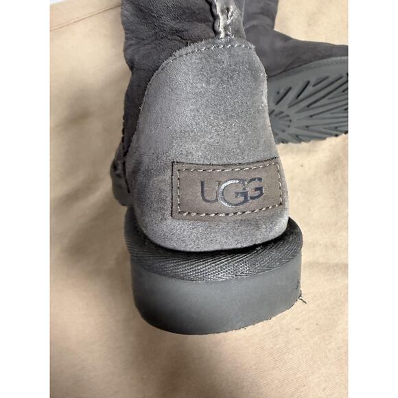 UGG Classic Suede Boots Womens Size 7 Gray Shearling Lined Mid Calf Winter Warm - Picture 3 of 8